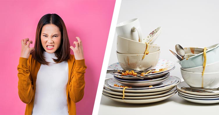 angry woman and dirty dishes