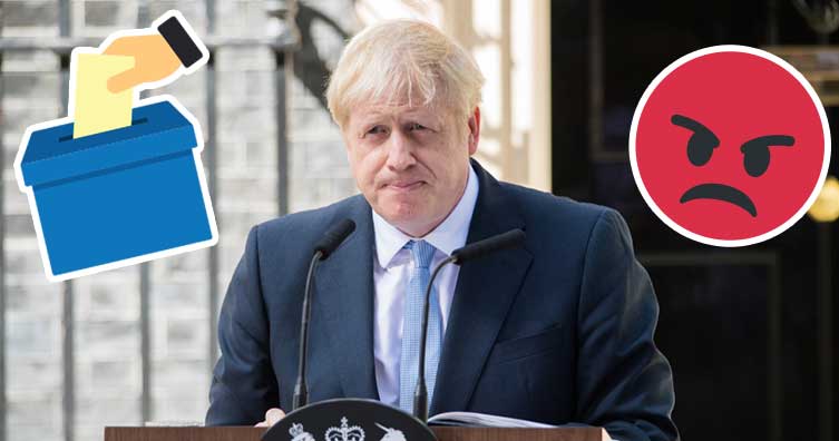 Boris Johnson with ballot box and angry emojis