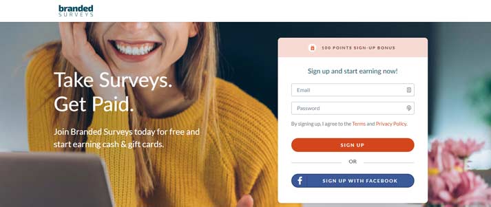 screenshot of branded surveys signup page