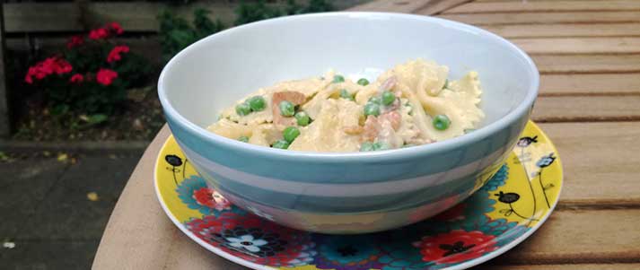 bowl of carbonara outside