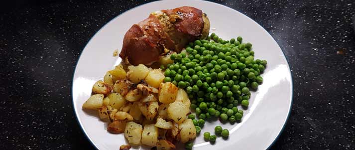 turkey, mozzarella, potatoes and peas