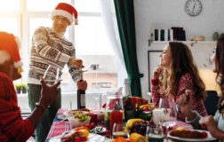 Friends sharing a Christmas dinner