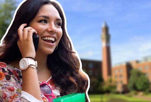 Woman on phone at Birmingham university