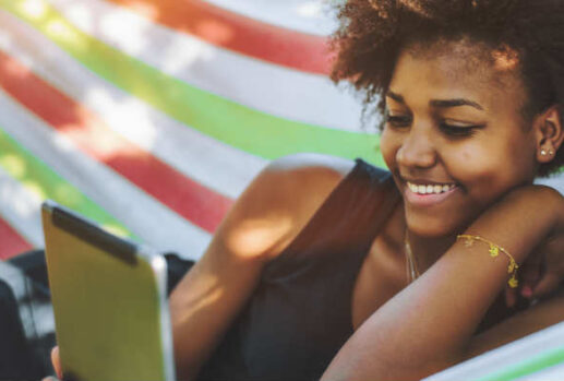 girl reading ebook on tablet ereader