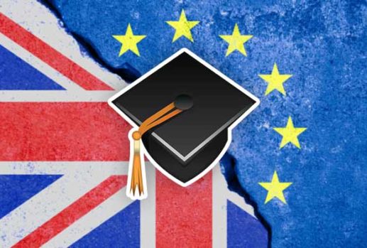 graduate cap over eu flag and union jack