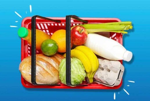 grocery basket with food