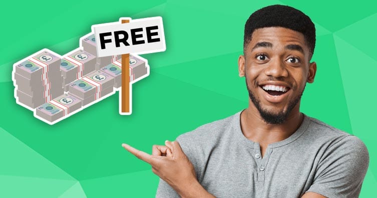 man pointing at pile of free money