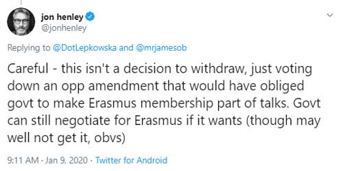 Jon Henley tweet about erasmus