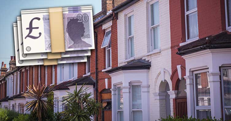 terraced houses with £20 notes