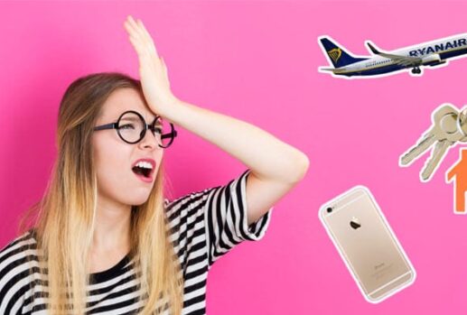 ryan air plane keys phone girl looking frustrated