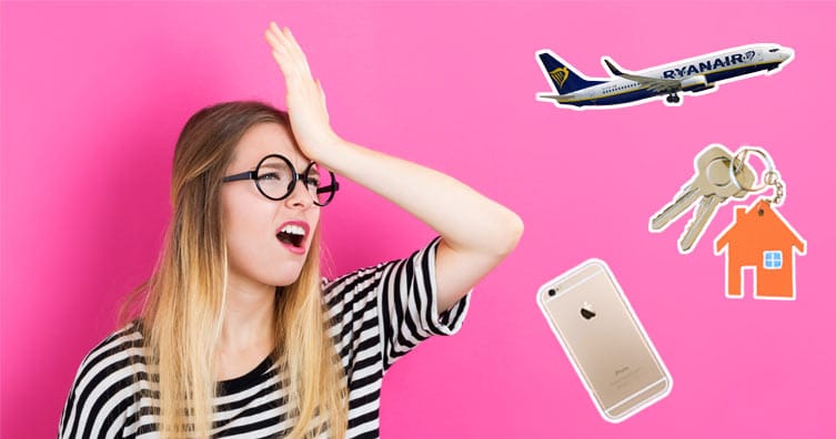 ryan air plane keys phone girl looking frustrated