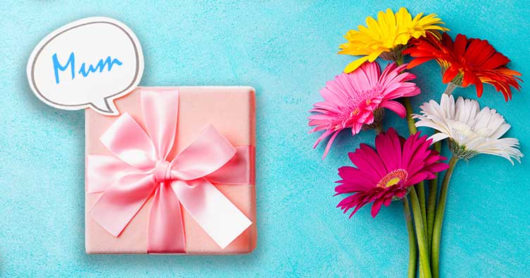 Pink present and flowers