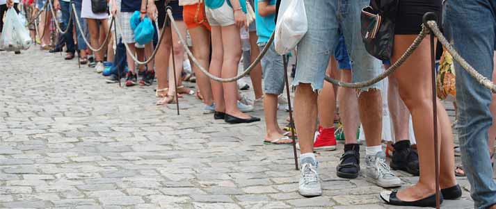 long queue of people on a road