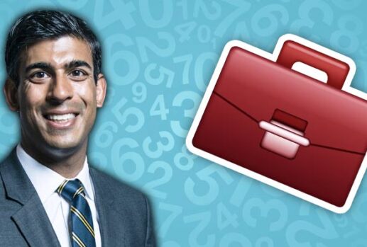 rishi sunak and briefcase emoji over numbers background