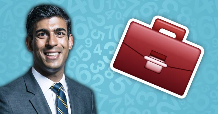 rishi sunak and briefcase emoji over numbers background