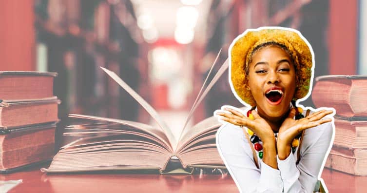 ethnic minority student in front of books