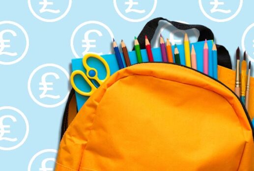 School bag with a pound-sign background