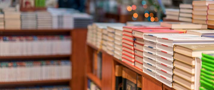 stacks of books in shop