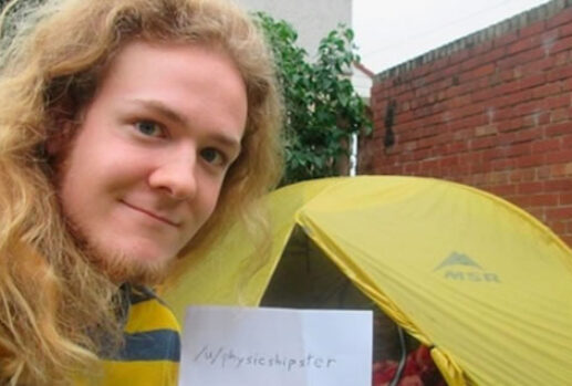 student lives in tent save on rent