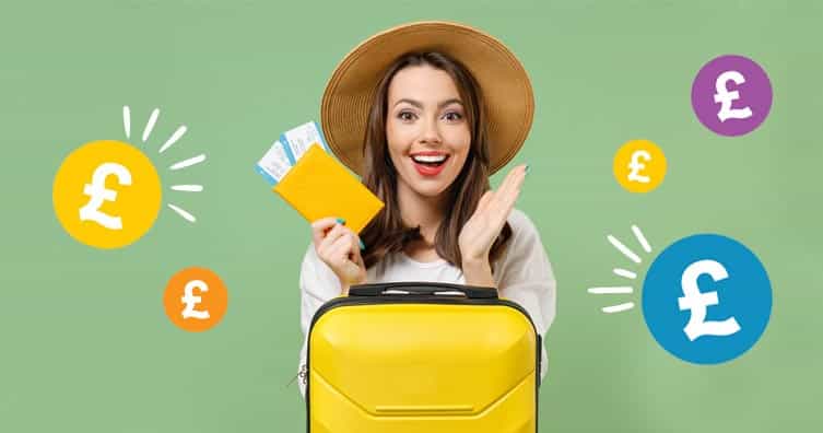 woman holding airplane tickets and a suitcase