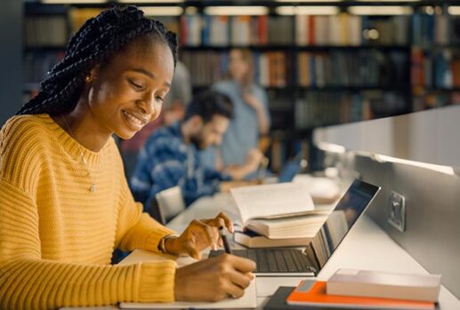 Woman studying in library