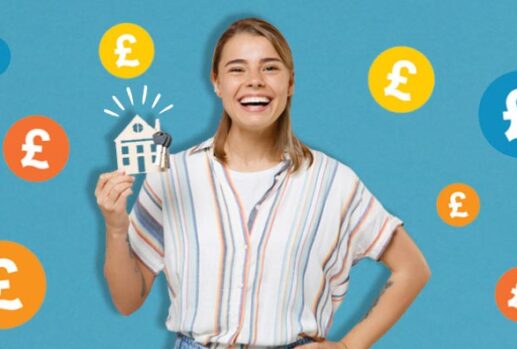 woman holding keys with house keyring and pound signs