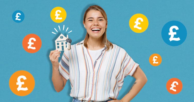 woman holding keys with house keyring and pound signs