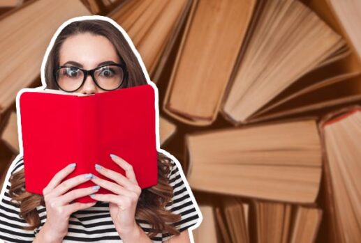 Woman-looking-over-book-reading-textbooks