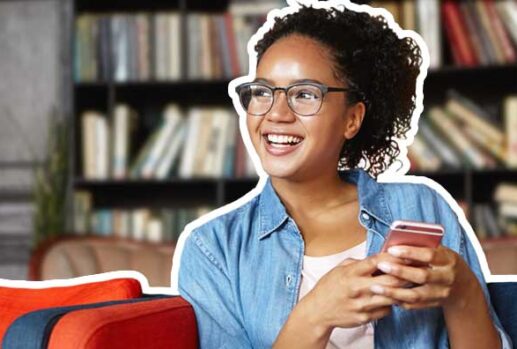 woman smiling on phone