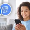 woman holding phone next to facebook marketplace logo