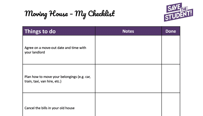 Moving house checklist